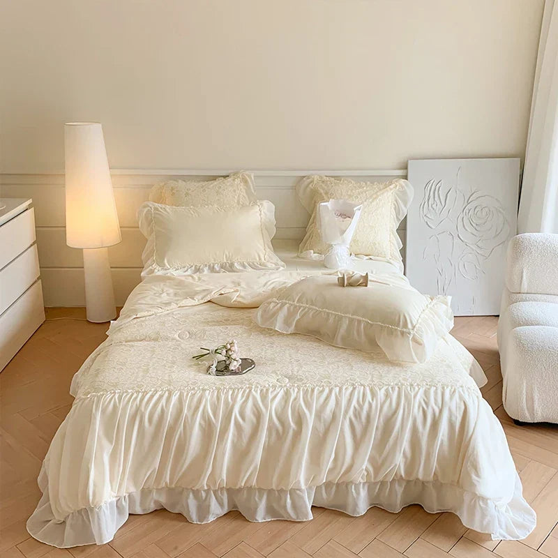 Helena French Style Summer Quilt Set New Sweetheart Bow Summer Four Piece Set Soft Cool Blanket Duvet Air-Condition Quilt