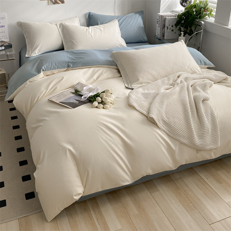 heart four-piece bedding student Pillowcases For Adult Kids Simple Pattern Bed Linen Home Textile Solid Color Flat Sheet Set