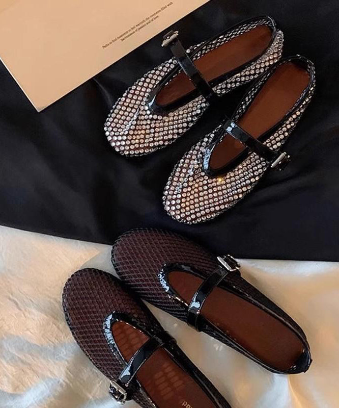 DIY Splicing Flats Shoes Black Breathable Mesh Zircon