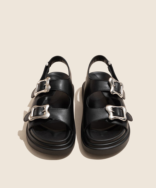 Casual Black Buckle Strap Splicing Platform Slide Sandals