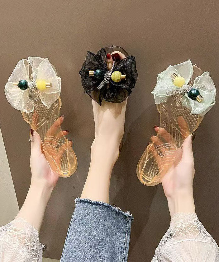 Fashion Black Bow Splicing Clear Sandals Peep Toe