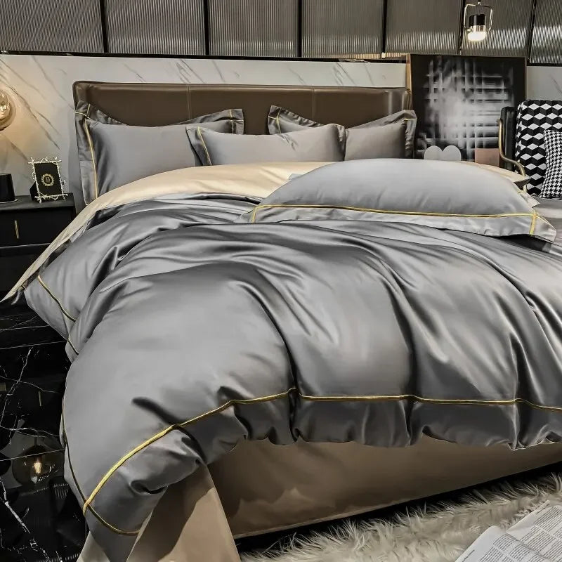 European Luxury Bedding Set Luxury Embroidery Washed Silk Duvet Cover Bed Sheets and Pillowcases King Size Bedding  Set