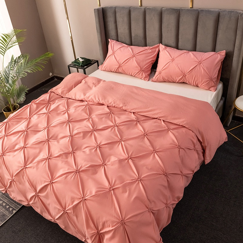 High Quality 3D Pinch Pleated Duvet Cover Set 220x240 Solid Color Single Double Twin Bedding Set Quilt Cover Comforter Covers