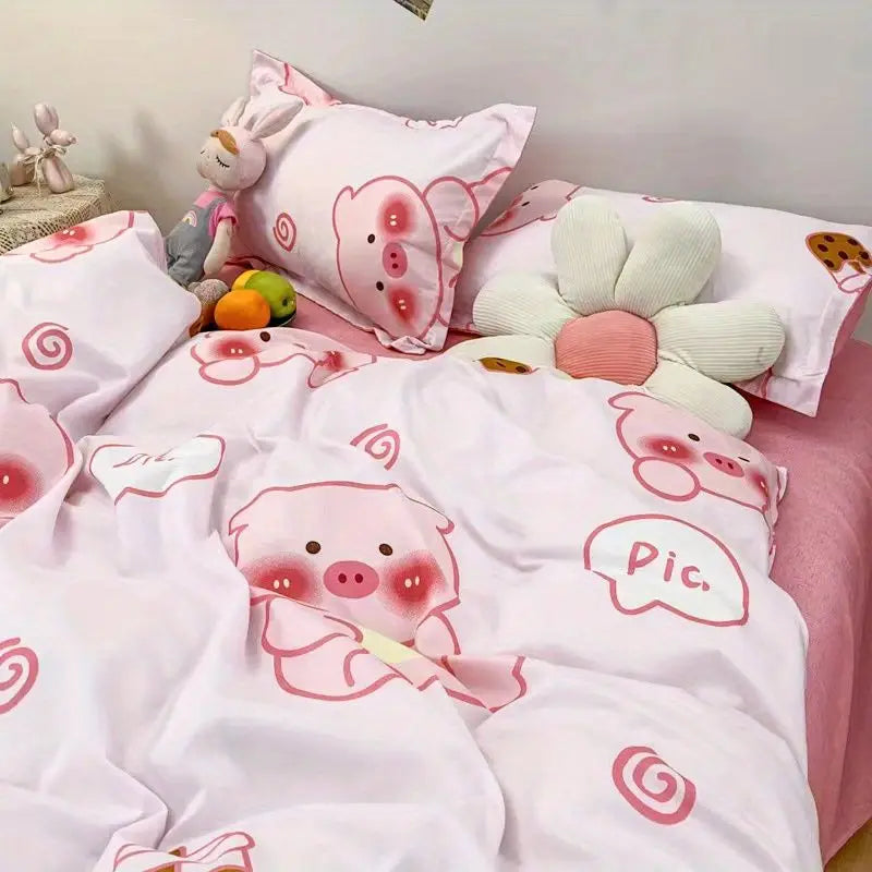 Floral Duvet Cover Set Ins Style Flat Sheet Pillowcases Single Double Size Bedding Kit No Filler Girls Boys Home Decoration