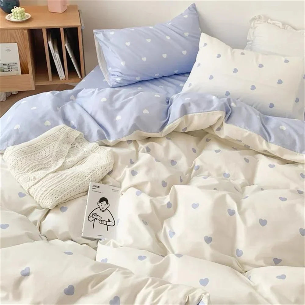 Girls Duvet Cover Pink Bow Kawaii Bedding Set Polyester Bedclothes Sheet Pillowcase Twin Full Queen Size Ins Floral Bedspread
