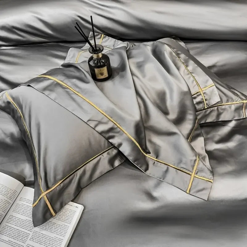 European Luxury Bedding Set Luxury Embroidery Washed Silk Duvet Cover Bed Sheets and Pillowcases King Size Bedding  Set