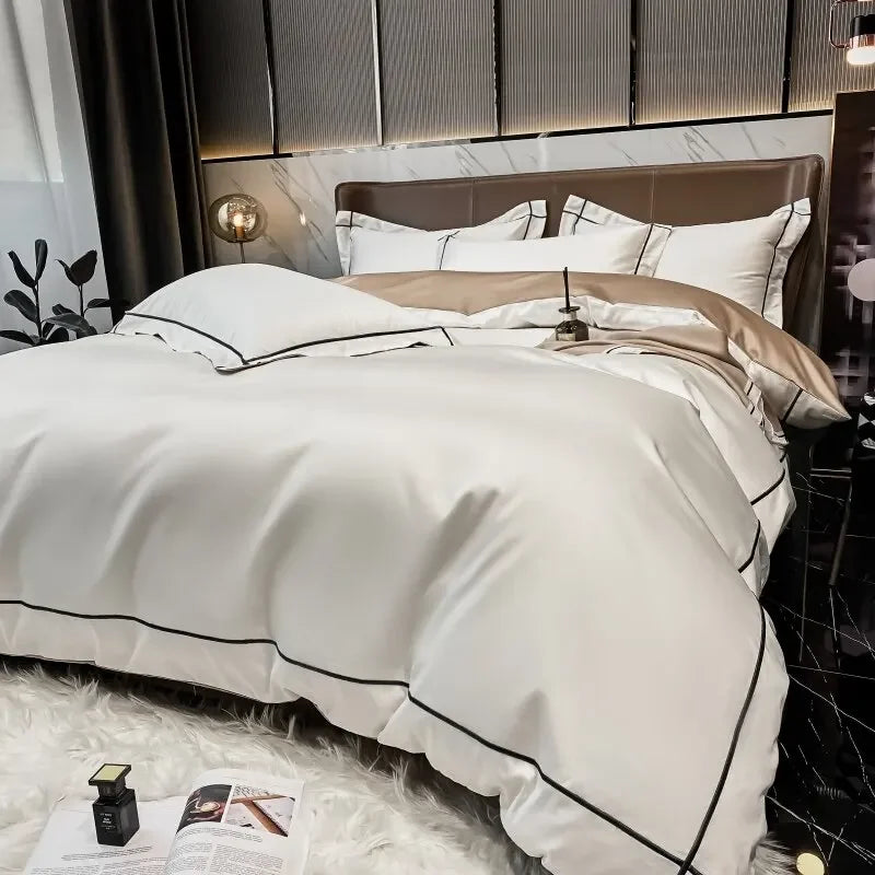 European Luxury Bedding Set Luxury Embroidery Washed Silk Duvet Cover Bed Sheets and Pillowcases King Size Bedding  Set