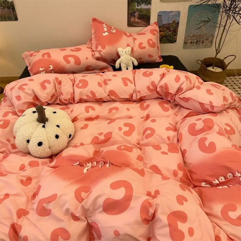 Floral Duvet Cover Set Ins Style Flat Sheet Pillowcases Single Double Size Bedding Kit No Filler Girls Boys Home Decoration