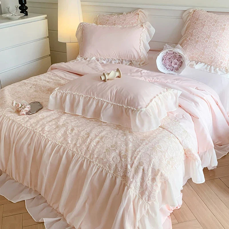 Helena French Style  Summer Quilt Set New Sweetheart Bow Summer Four Piece Set Soft Cool Blanket Duvet Air-Condition Quilt