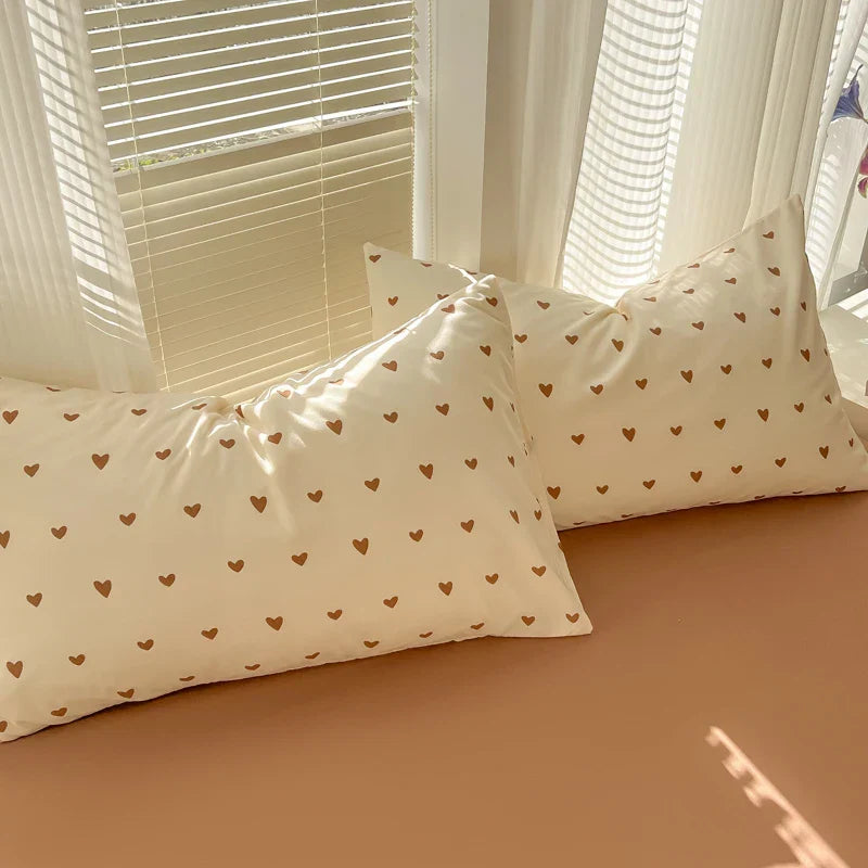 Duvet Set Double Yarn Four-piece Set Class A Aerobic Knitted Cotton Printed Love Bed Cover Skin Friendly Breathable Bedding