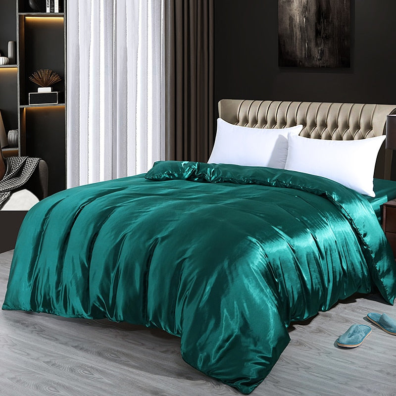 Duvet Cover Luxury Satin Single Double Queen Size Quilt Cover Home Comfortable Solid Color Zipper Bedding Cover