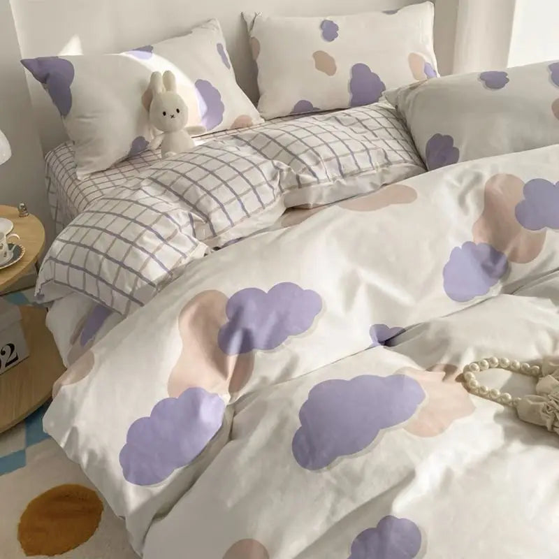 Duvet Cover Set for Boys and Girls, Cute Sweetheart, Flat Sheet, Pillowcase, Floral Bed Linen, Twin Queen Size, Home Bedding Kit