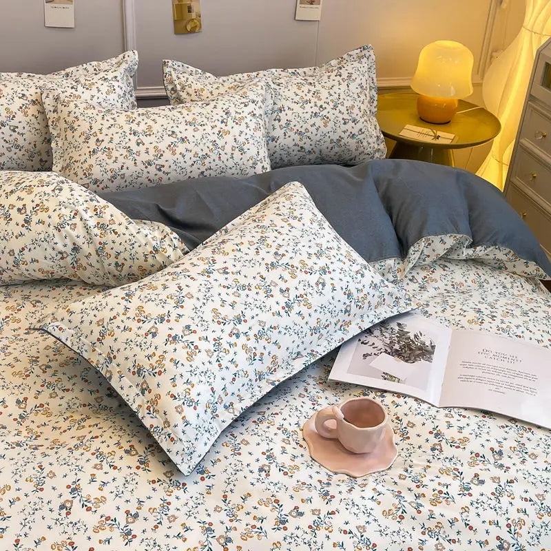 Floral Duvet Cover Set Ins Style Flat Sheet Pillowcases Single Double Size Bedding Kit No Filler Girls Boys Home Decoration