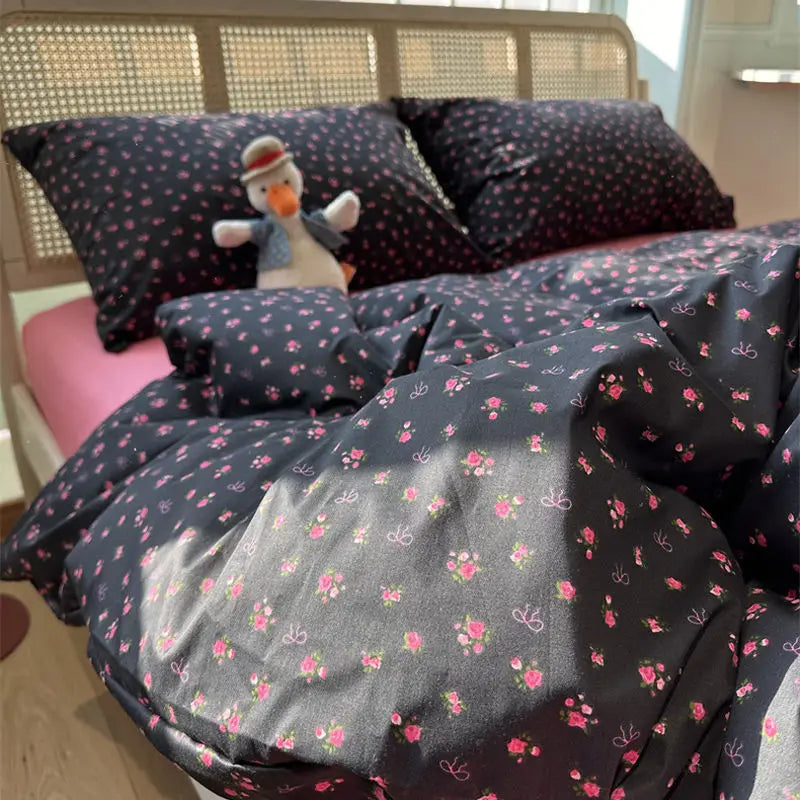 Duvet Cover Set for Boys and Girls, Cute Sweetheart, Flat Sheet, Pillowcase, Floral Bed Linen, Twin Queen Size, Home Bedding Kit
