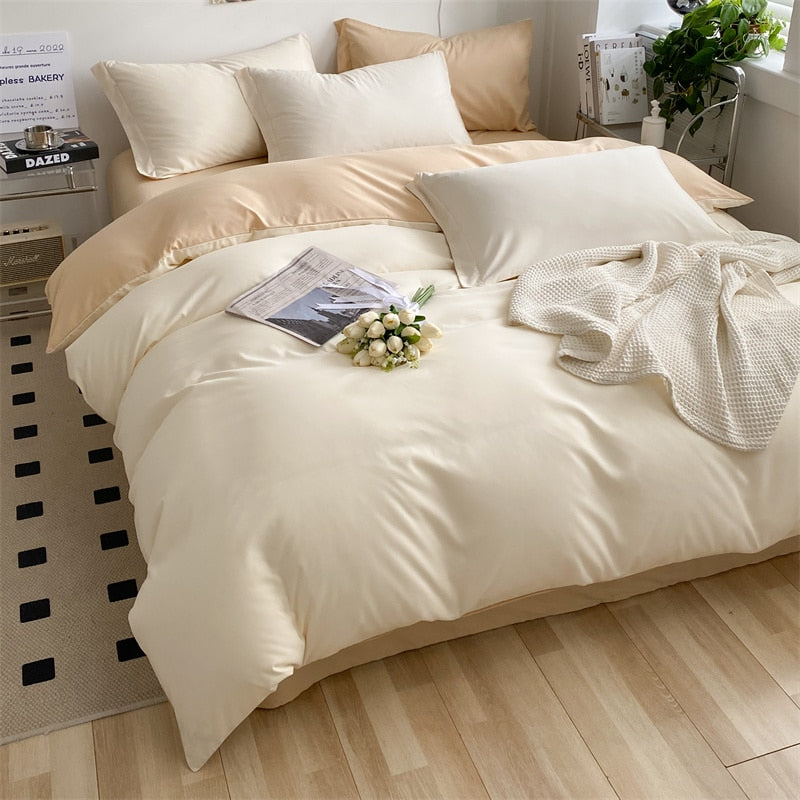 heart four-piece Brushed Washed Cotton Green Bed Set Flat Sheet Pillowcase Quilt Cover Bed Linen Flower Duvet Covers