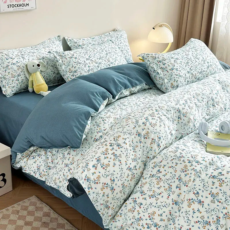 Duvet Cover Set for Boys and Girls, Cute Sweetheart, Flat Sheet, Pillowcase, Floral Bed Linen, Twin Queen Size, Home Bedding Kit