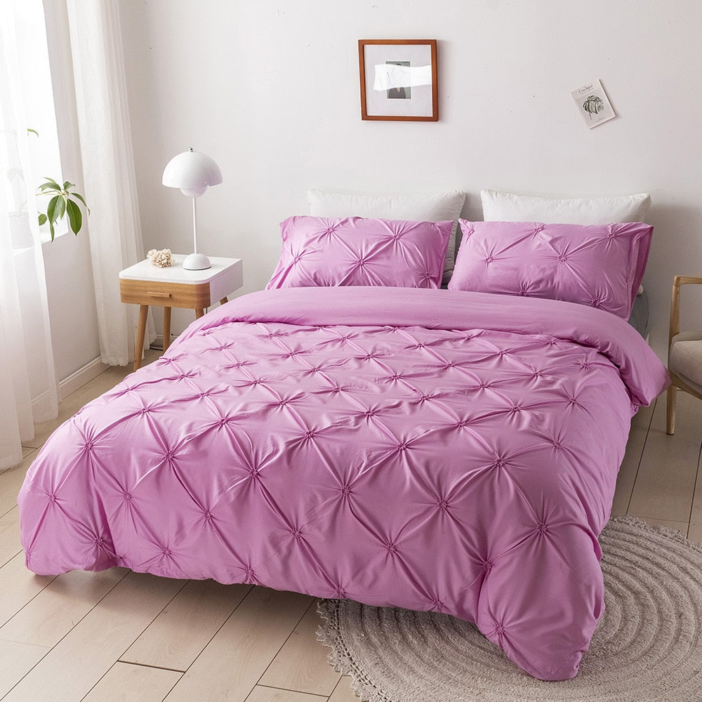 High Quality 3D Pinch Pleated Duvet Cover Set 220x240 Solid Color Single Double Twin Bedding Set Quilt Cover Comforter Covers