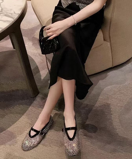 DIY Splicing Flats Shoes Black Breathable Mesh Zircon