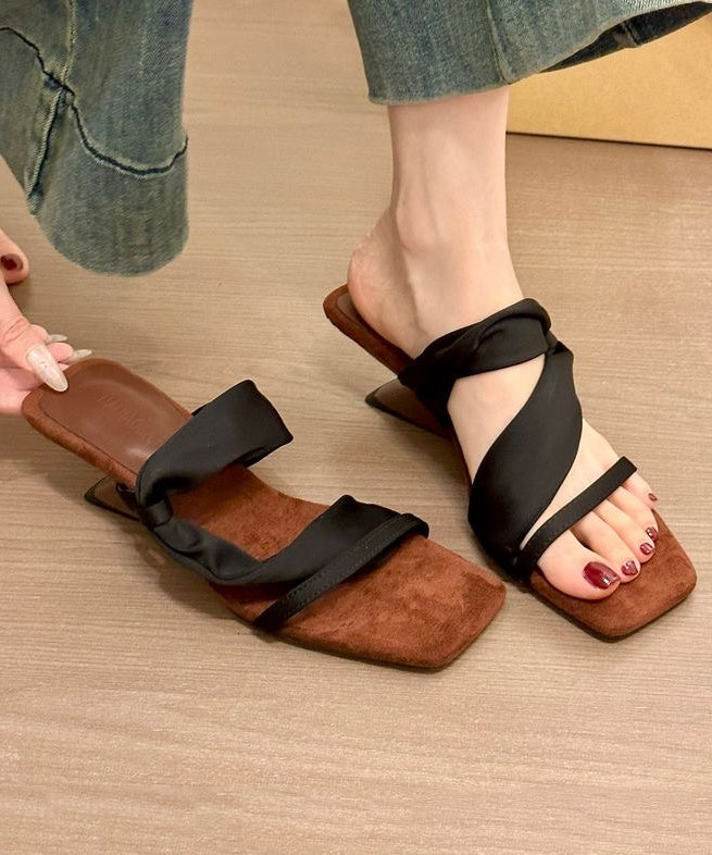 Mulberry Faux Leather Splicing Boutique Wedge Slide Sandals